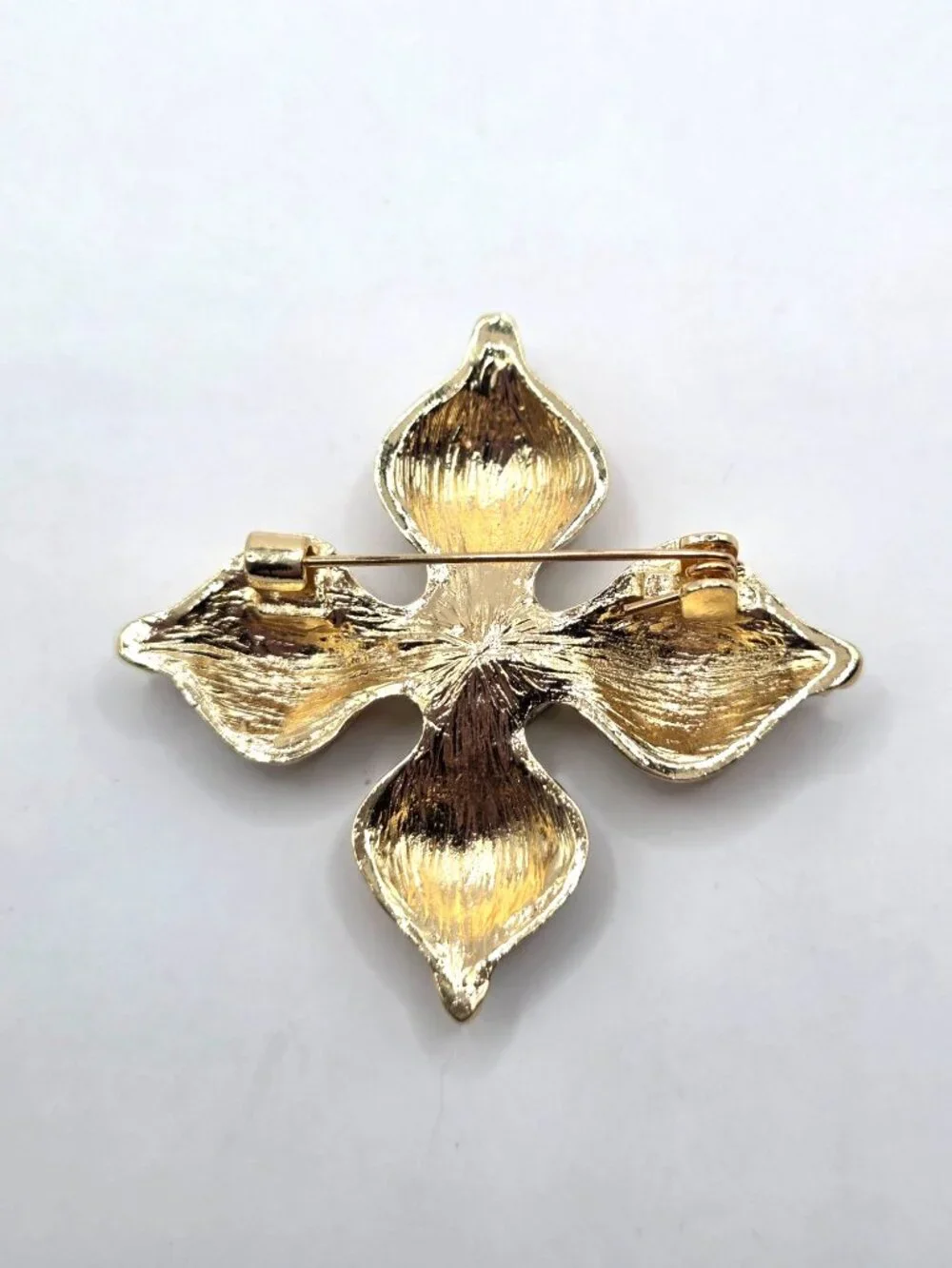 Gold-Tone Green & Orange Enamel Brooch With Faceted Center Gemstone